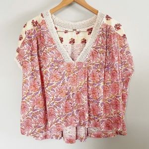 Free People Lelani Printed V neck blouse top
